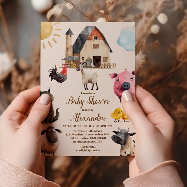 Invitación Watercolor Farm Animals Baby Shower (Subido por el creador)