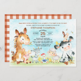 Invitación Watercolor Farm Animals Baby Shower