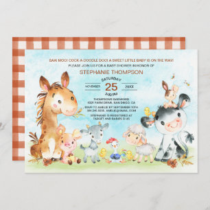 Invitación Watercolor Farm Animals Baby Shower