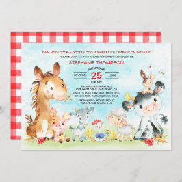 Invitación Watercolor Farm Animals Baby Shower