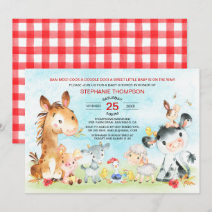 Invitación Watercolor Farm Animals Baby Shower