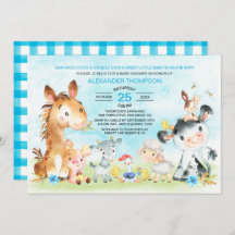 Watercolor Farm Animals Boy Baby Shower