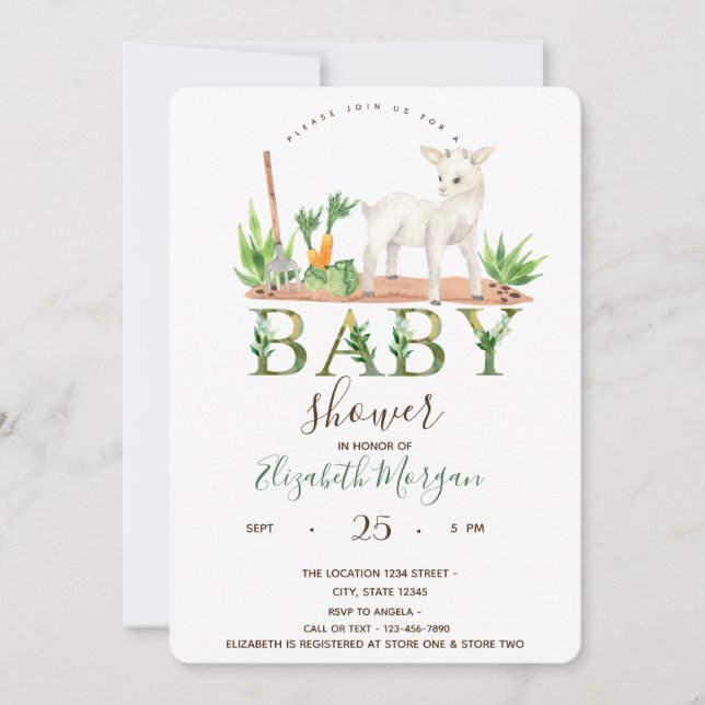 Invitación Watercolor Farm Animals Sheep Baby Shower (Anverso)