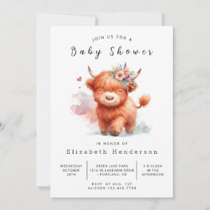 Invitación Watercolor Farm Calf Cow Baby Shower