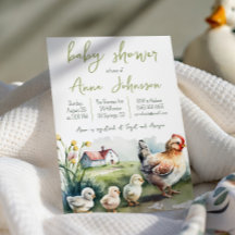 Watercolor Farm Hen con Chicks Baby Shower