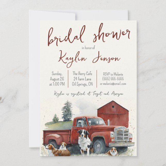 Invitación Watercolor Farm Truck Landscape Bridal Shower (Anverso)