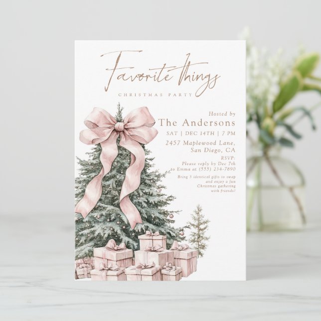 Invitación Watercolor Favorite Things Christmas Party (Anverso de pie)