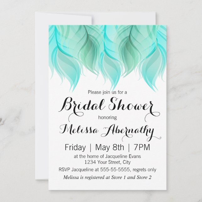 Invitación Watercolor Feathers Bridal Shower (Anverso)