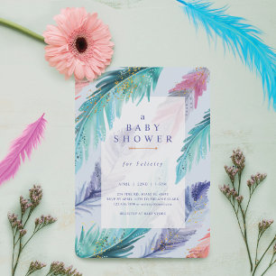 Invitación Watercolor Feathers Moda Bohemian Boy Baby Shower