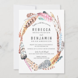 Invitación Watercolor Feathers Rustic Bohemia Invite
