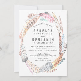 Invitación Watercolor Feathers Rustic Bohemia Invite