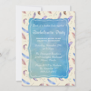 Invitación Watercolor Feathers y deja la fiesta de la soltera