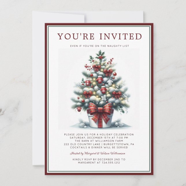 Invitación Watercolor Festive Christmas Tree Holiday Party  (Anverso)