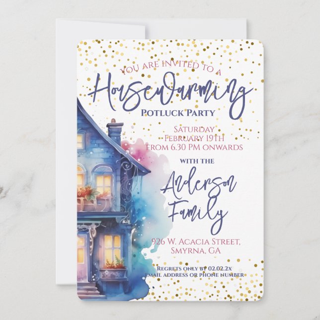 Invitación Watercolor Fiesta Calentador de hogar (Anverso)