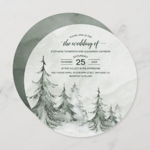 Invitación Watercolor Fir Trees Boda de Invierno
