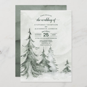 Invitación Watercolor Fir Trees Boda de Invierno