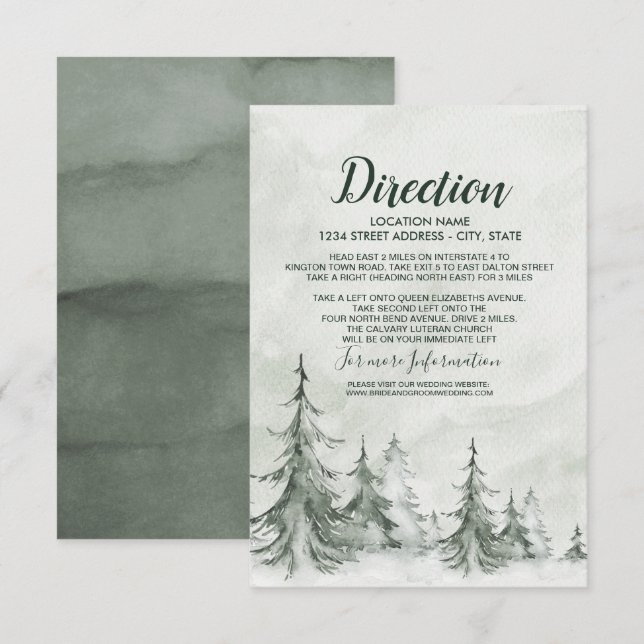 Invitación Watercolor Fir Trees Boda de Invierno (Anverso / Reverso)