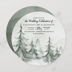 Invitación Watercolor Fir Trees Boda de Invierno