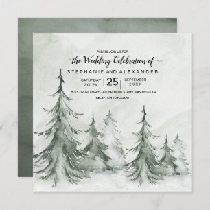Invitación Watercolor Fir Trees Winter Wedding