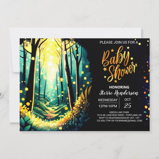 Invitación Watercolor Firefly Baby Shower (Anverso)