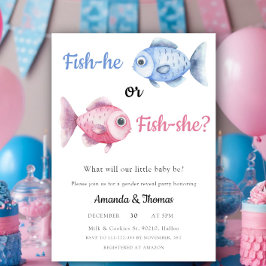 Invitación Watercolor Fishing Gender Reveal