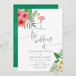 Invitación Watercolor Flamingo Aloha Luau Beach Wedding