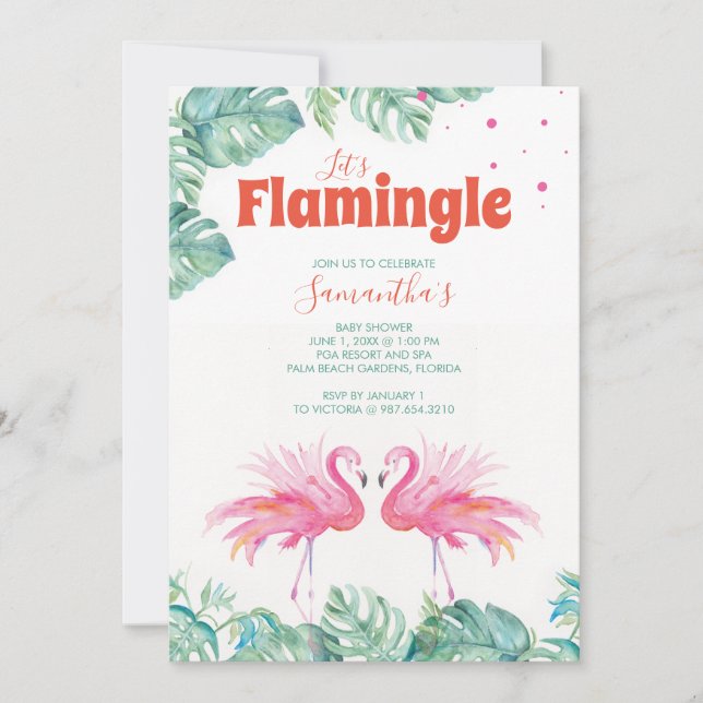 Invitación Watercolor Flamingo Baby Shower (Anverso)