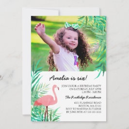 Invitación Watercolor Flamingo Photo Birday Party
