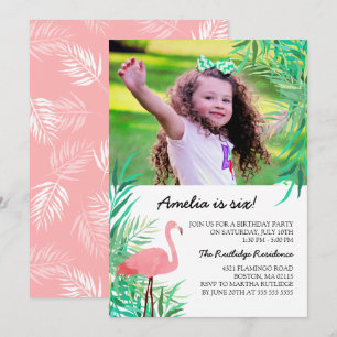 Invitación Watercolor Flamingo Photo Birday Party