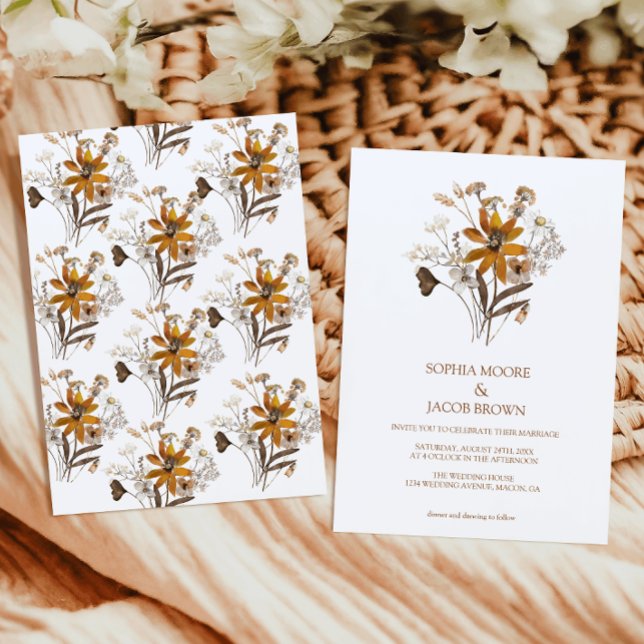 Invitación Watercolor Flor silvestre Boho Boho Fall Wedding (Subido por el creador)