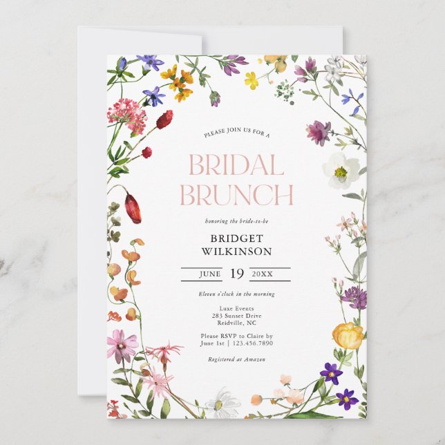Invitación Watercolor Flor silvestre Bridal Brunch Bridal Bri (Anverso)