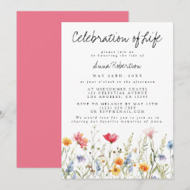 Invitación Watercolor Flor silvestre celebración del funeral
