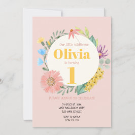Invitación Watercolor Flor silvestre Primera Cumpleaños