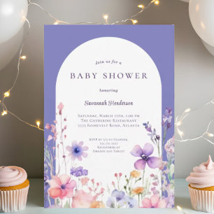 Invitación Watercolor Flor silvestre Purple Floral Baby Showe