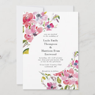 Invitación Watercolor Flor silvestre rosa Boda