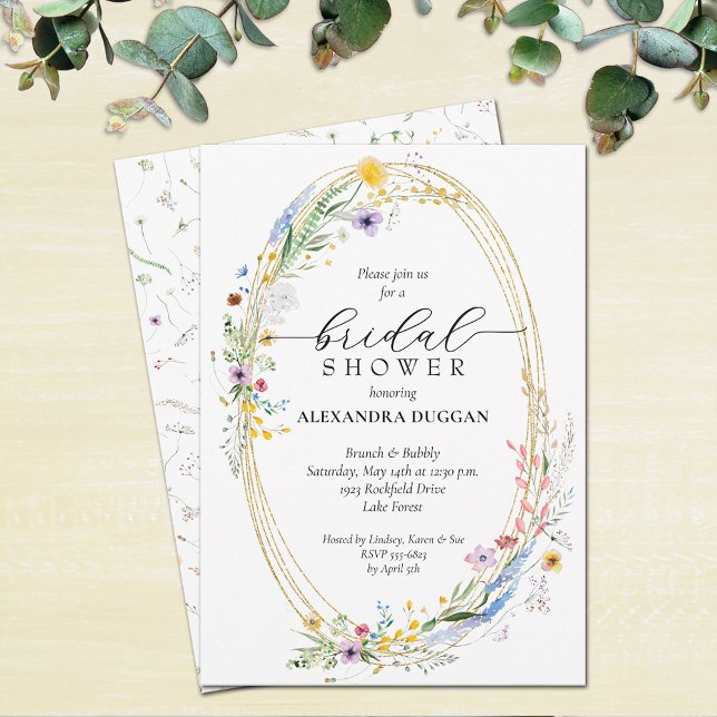 Invitación Watercolor Flor silvestre Wreath Bridal Shower (Watercolor wreath of wildflowers bridal shower invitations - INSTANT DOWNLOAD, PRINTED or both)