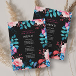 Invitación Watercolor Floral 30th Birthday Fiesta Menu Black<br><div class="desc">Celebre en estilo con nuestro Brillante y audaz Menú de Fiestas de cumpleaños número 30. Cumplir treinta años con nuestro impresionante menú floral acuático en azul y rosa. ¡Pida ahora y haz que tu trigésimo cumpleaños sea memorable!</div>