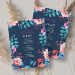 Invitación Watercolor Floral 30th Birthday Fiesta Menu Navy<br><div class="desc">Celebre en estilo con nuestro Brillante y audaz Menú de Fiestas de cumpleaños número 30. Cumplir treinta años con nuestro impresionante menú floral acuático en azul y rosa. ¡Pida ahora y haz que tu trigésimo cumpleaños sea memorable!</div>