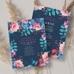 Invitación Watercolor Floral 30th Birthday Program Menu Navy<br><div class="desc">Celebra en Estilo con nuestro Brillante y audaz programa de Fiesta de cumpleaños número 30   Menú. Cumple treinta años con nuestro impresionante programa floral acuático en azul y rosa. ¡Pida ahora y haz que tu trigésimo cumpleaños sea memorable!</div>