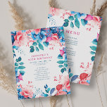 Invitación Watercolor Floral 90th Birthday Program Menu<br><div class="desc">Celebra en Estilo con nuestro Brillante y audaz Programa de Fiesta de Cumpleaños 90   Menú. Gira noventa años con nuestro impresionante programa floral de acuarela en azul y rosa. ¡Pida ahora y haz que tu cumpleaños 90 sea memorable!</div>