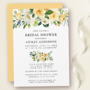 Invitación Watercolor Floral Amarillo Ducha Bridal Elegante