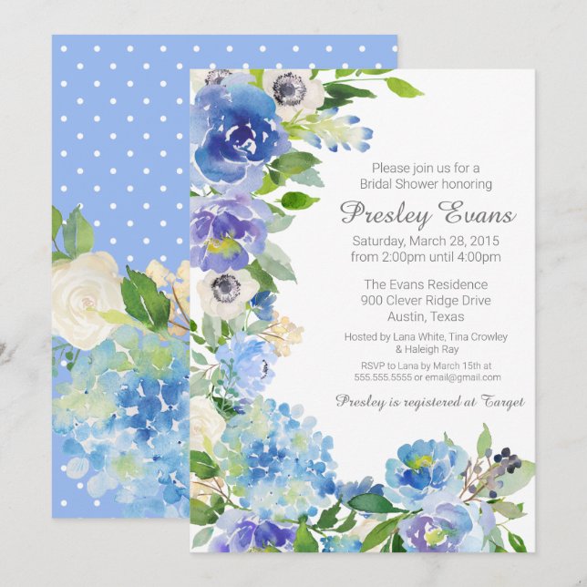 Invitación Watercolor Floral Anemone Hydrangea Bridal Shower (Anverso / Reverso)