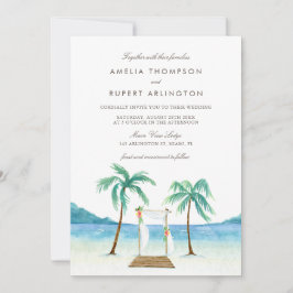 Invitación Watercolor Floral Arbour Tropical Beach Wedding