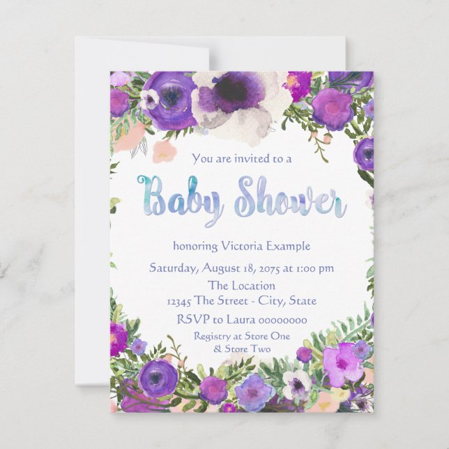 Invitación Watercolor Floral Baby Shower (Anverso)
