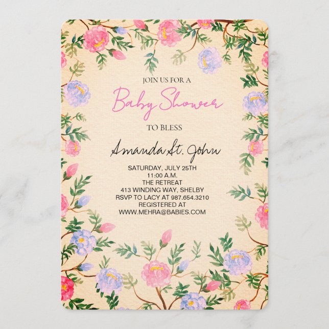 Invitación Watercolor Floral Baby Shower Invitation (Anverso)