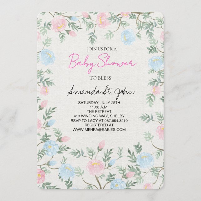 Invitación Watercolor Floral Baby Shower Invitation (Anverso)