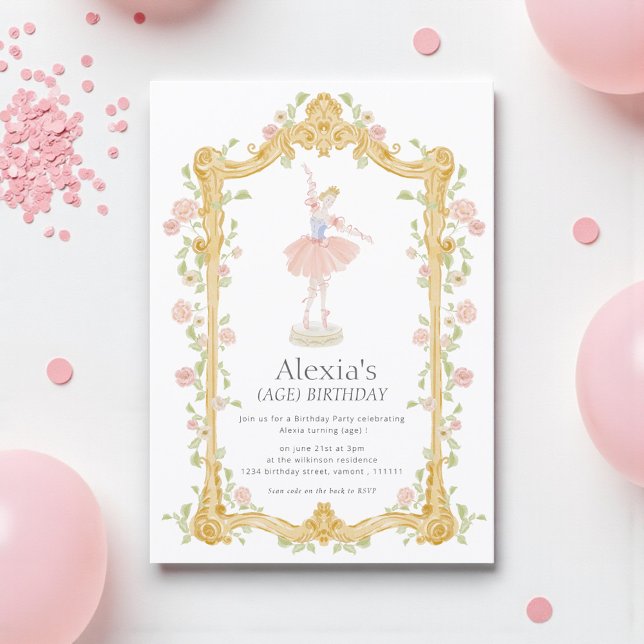 Invitación Watercolor Floral Ballerina Birthday QR code RSVP (Subido por el creador)