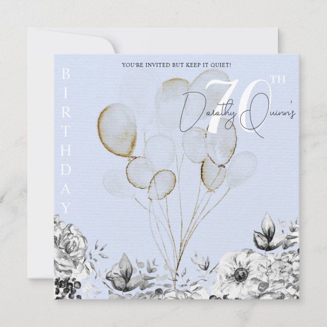 Invitación Watercolor Floral Balloon Surprise Birday Party (Anverso)