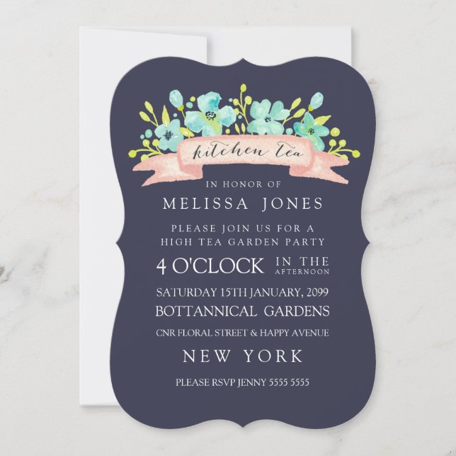 Invitación Watercolor Floral Banner Kitchen Tea Invite (Anverso)