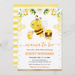 Invitación Watercolor Floral Bee Baby Shower